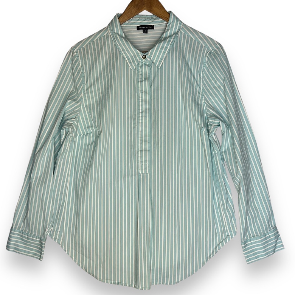 Universal Standard Mint Green and White Striped Button-Down Shirt